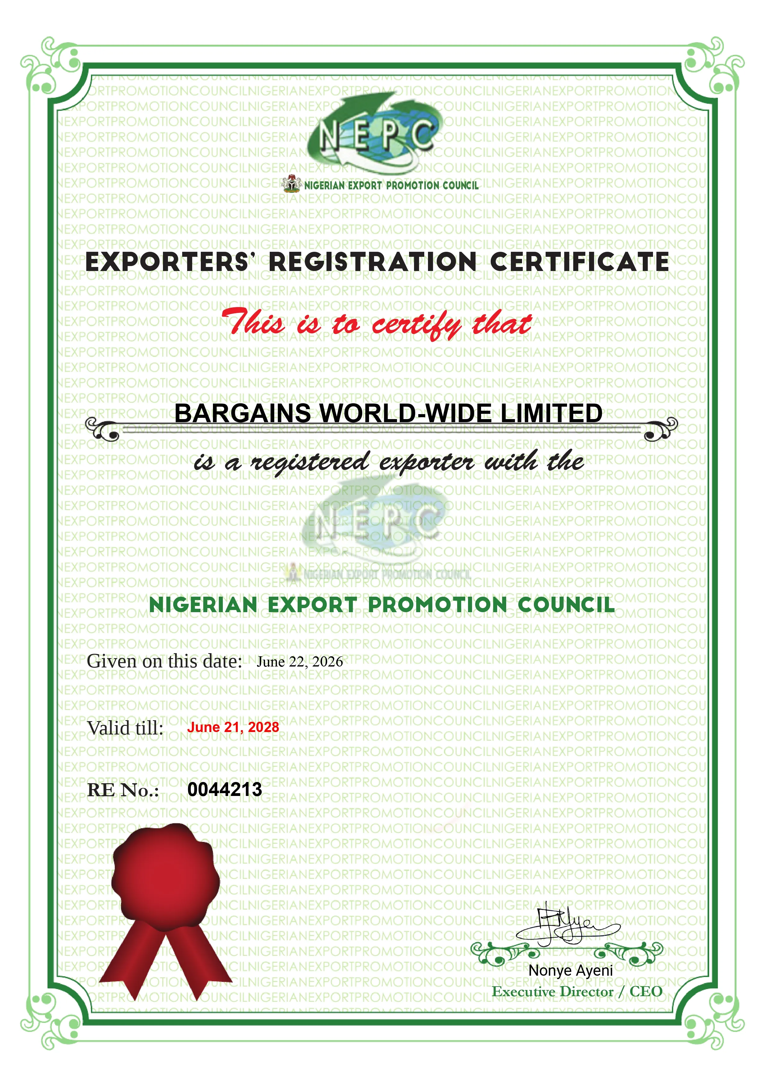 Export Certificate