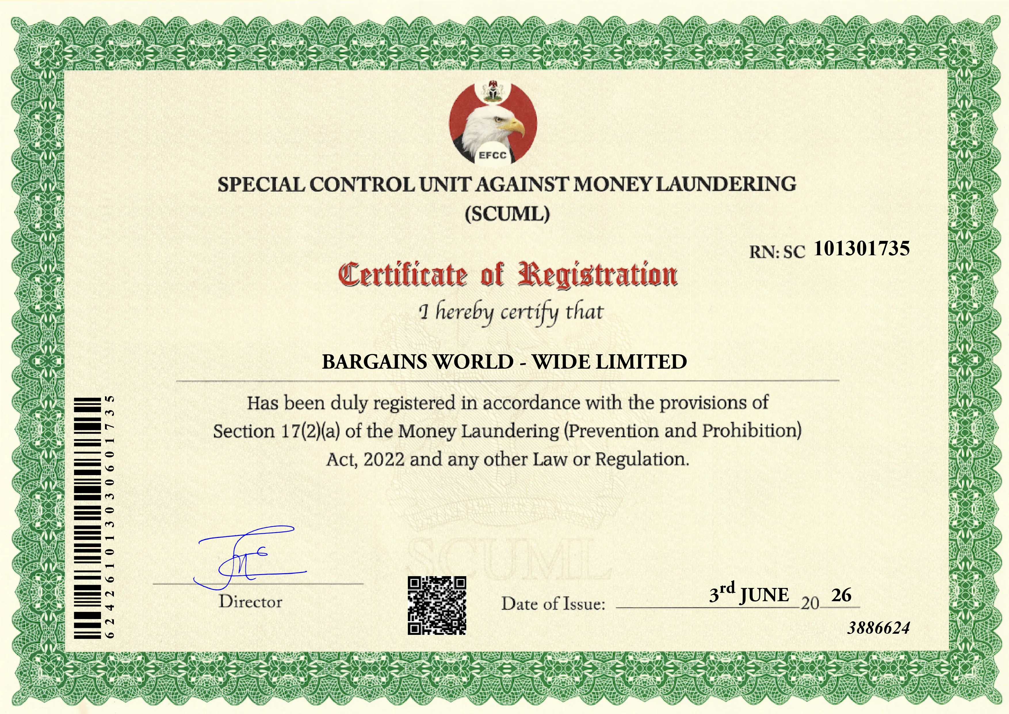 SCUML Certificate